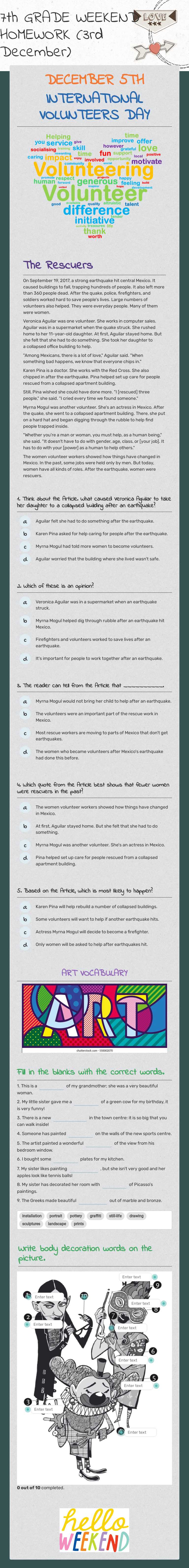 7th GRADE WEEKEND HOMEWORK (2nd December) worksheet preview image