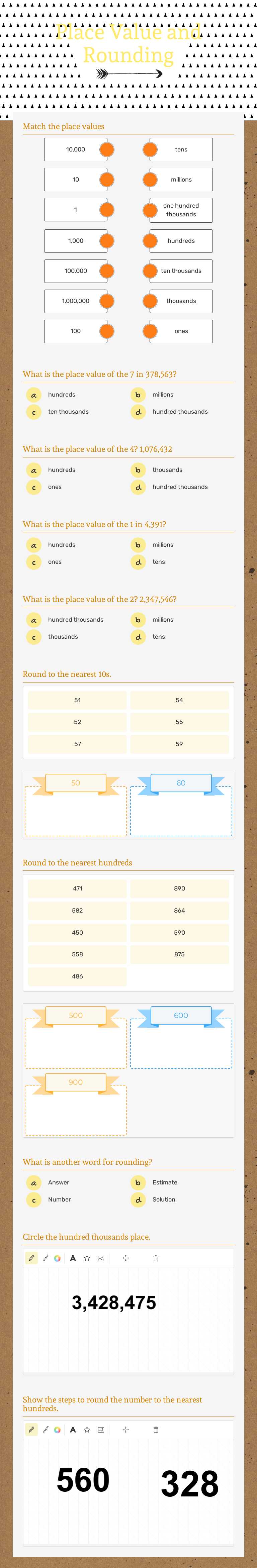 Place Value and Rounding worksheet preview image