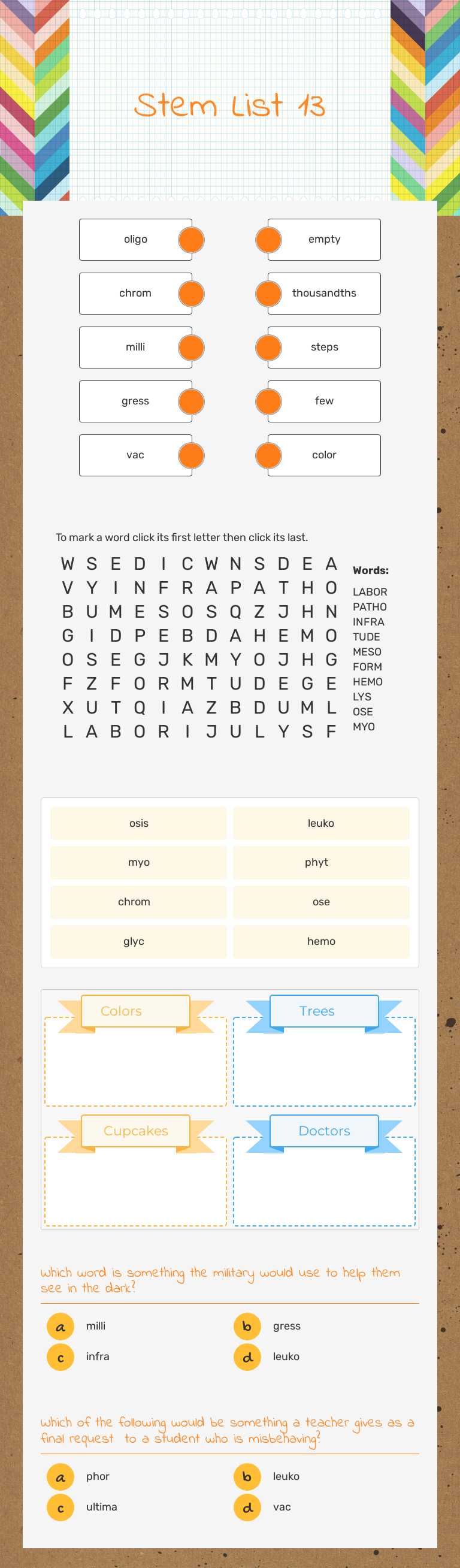 Stem List 13 worksheet preview image