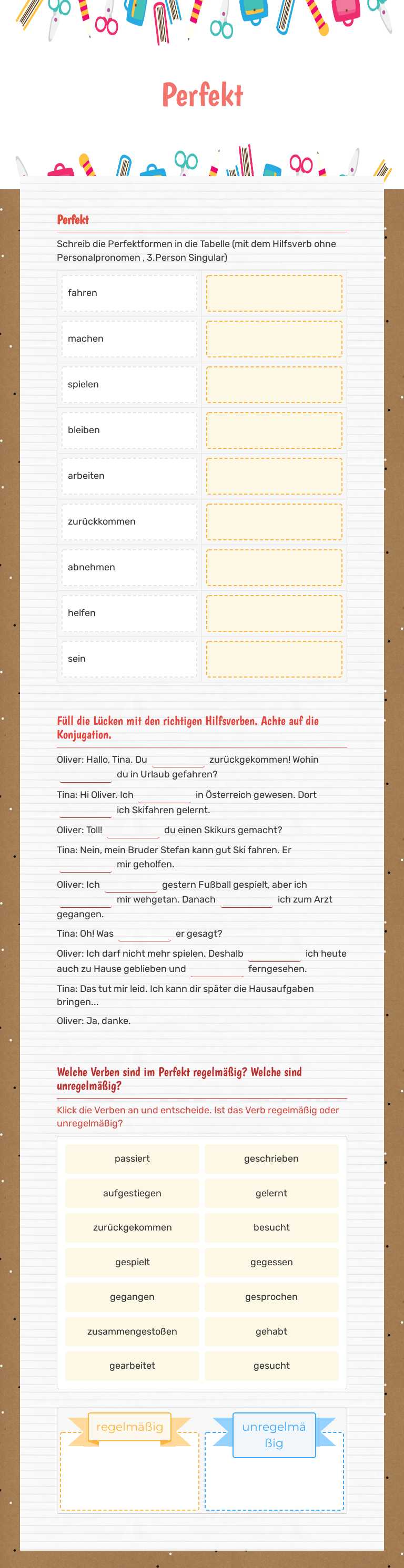 Perfekt worksheet preview image