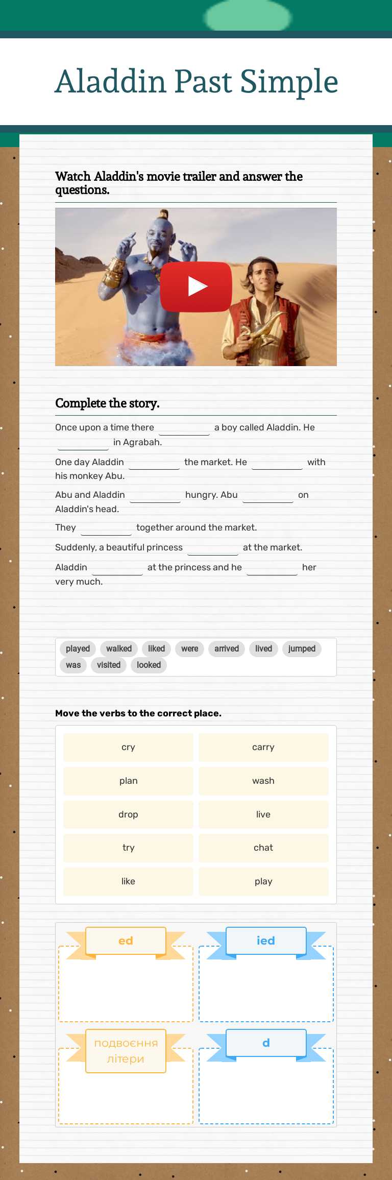 Aladdin
Past Simple worksheet preview image