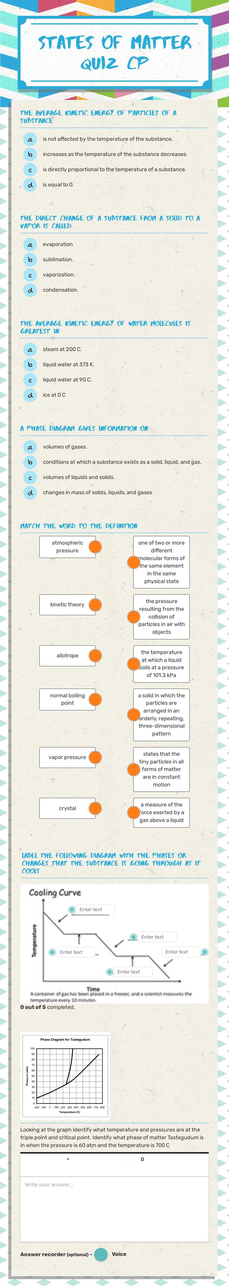 States of Matter Quiz CP Grade 10 worksheet preview