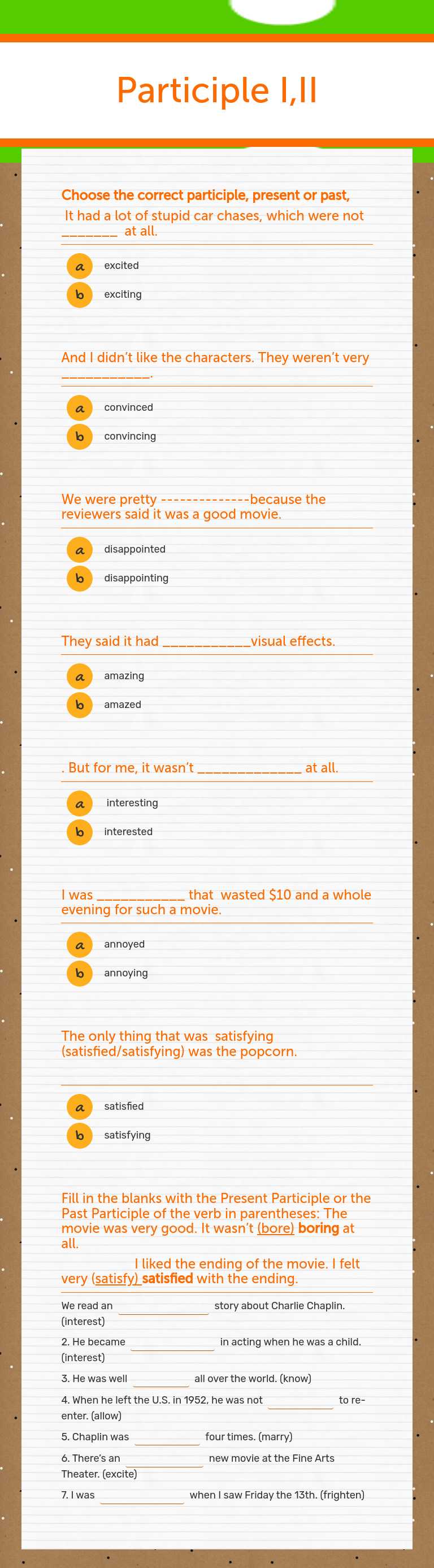 Participle I,II worksheet preview image