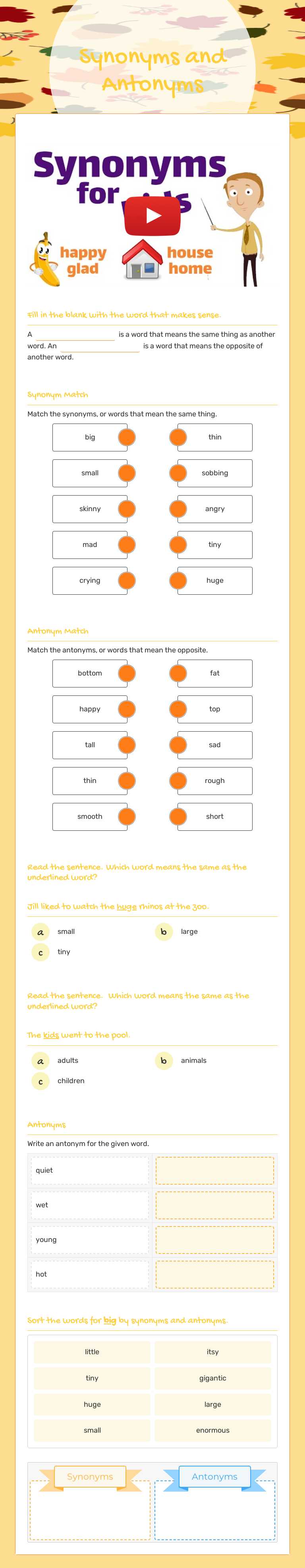 Synonyms and 
Antonyms worksheet preview image