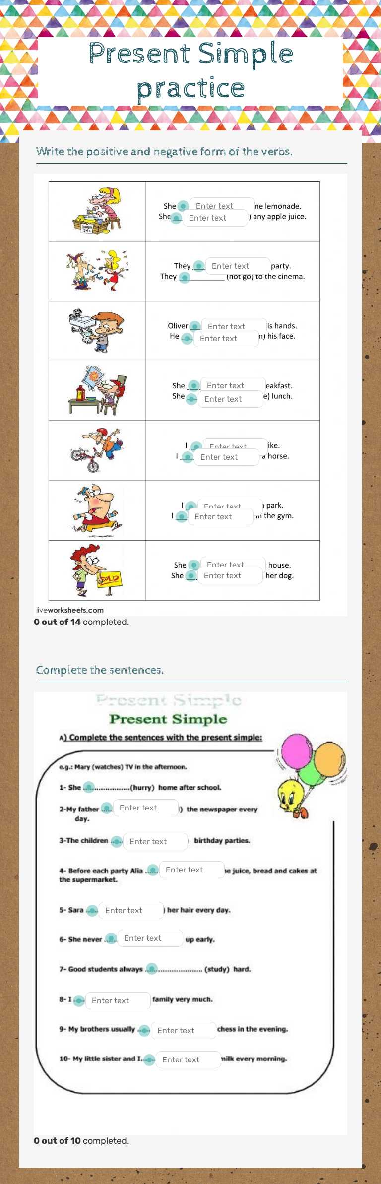 Present Simple practice worksheet preview image