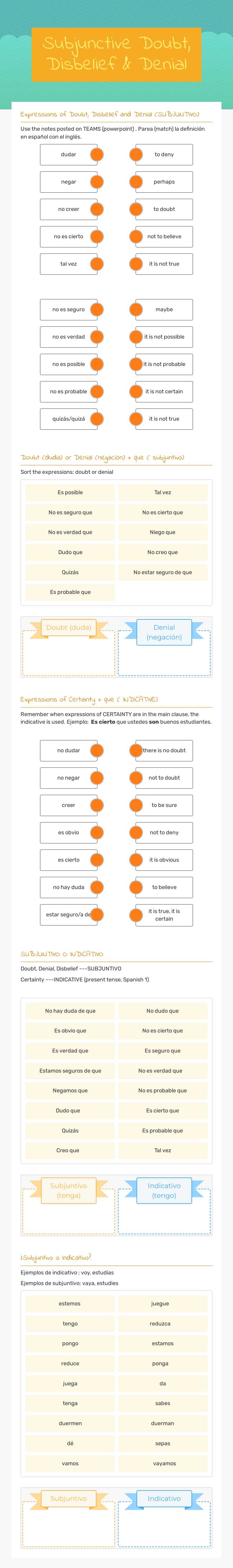Subjunctive   Doubt, Disbelief & Denial worksheet preview image