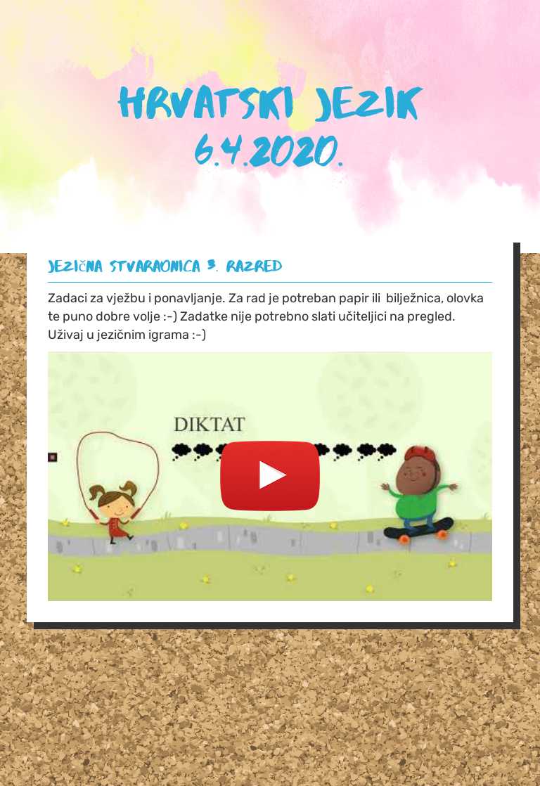 HRVATSKI JEZIK 6.4.2020. Grade 3 worksheet preview