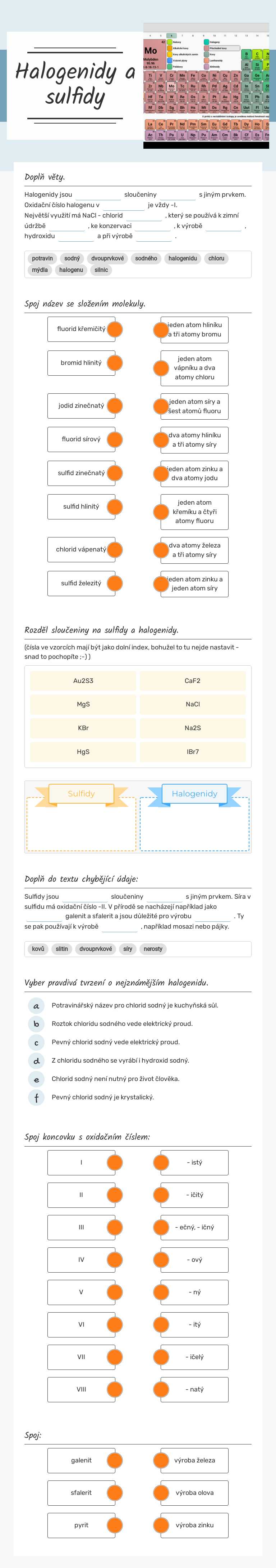 Halogenidy a sulfidy Grade 8 worksheet preview