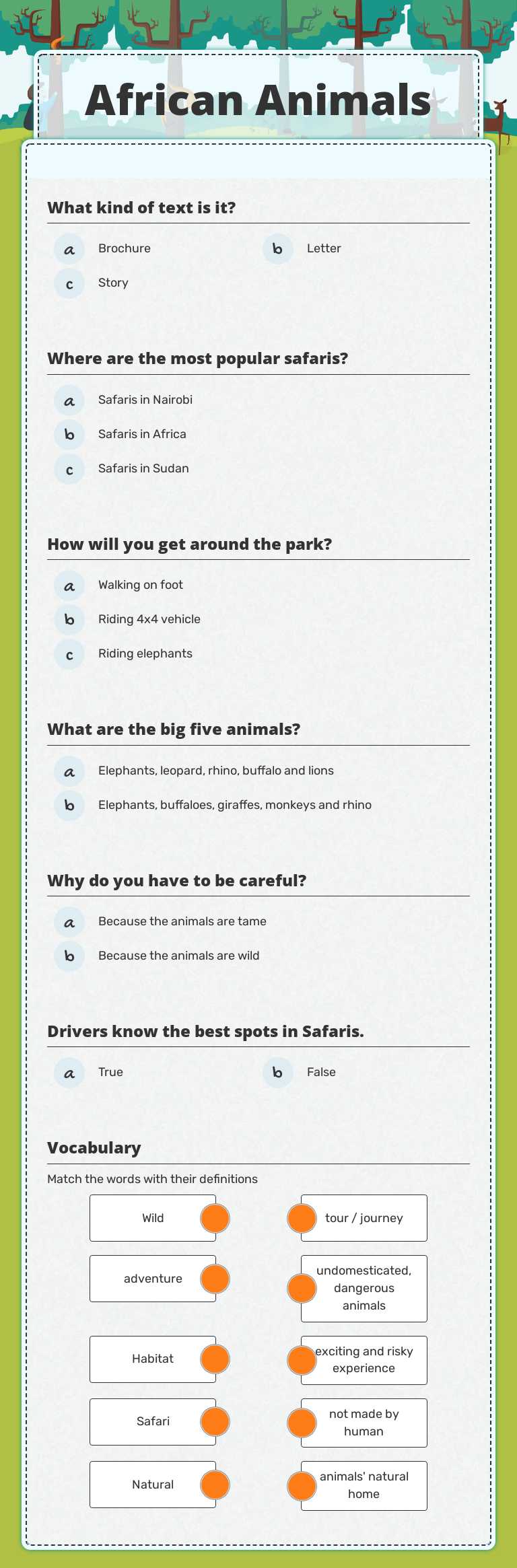 African Animals worksheet preview image