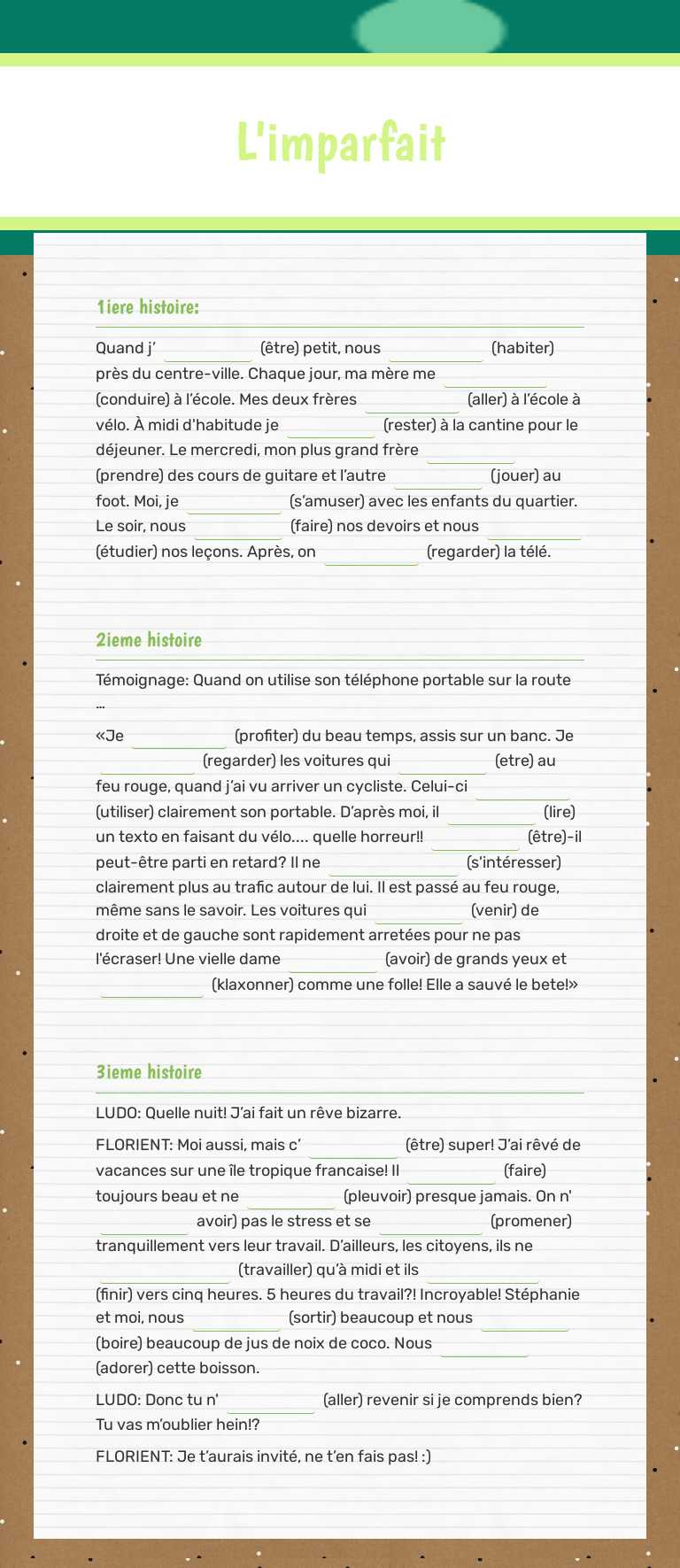 L'imparfait worksheet preview image