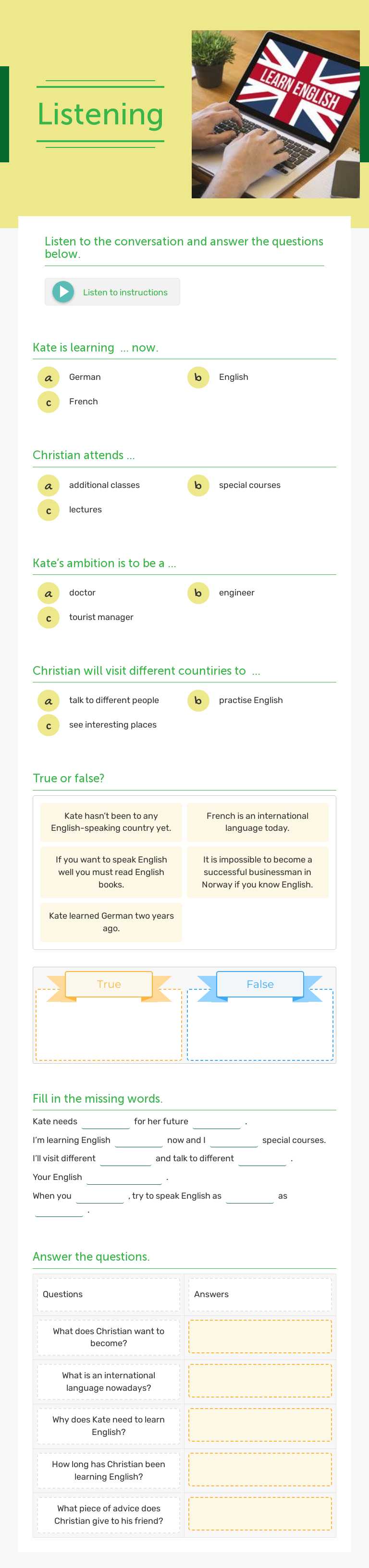 Listening worksheet preview image