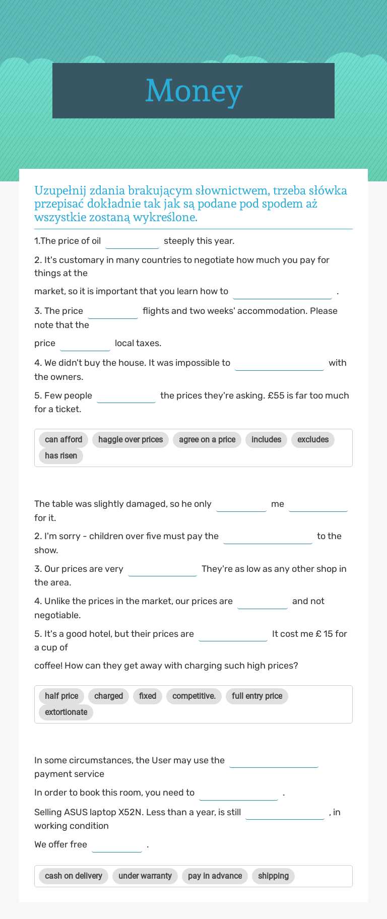 Money worksheet preview image