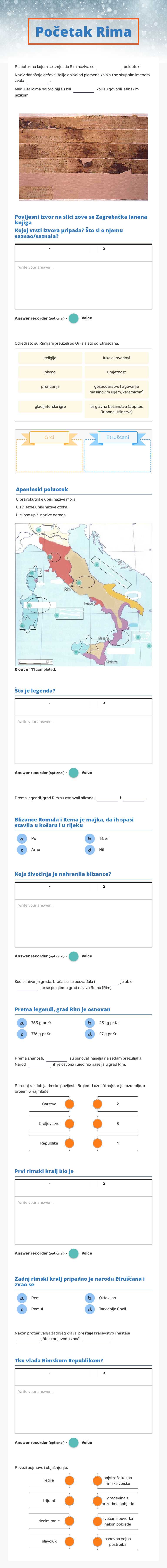 Početak Rima Grade 5 worksheet preview