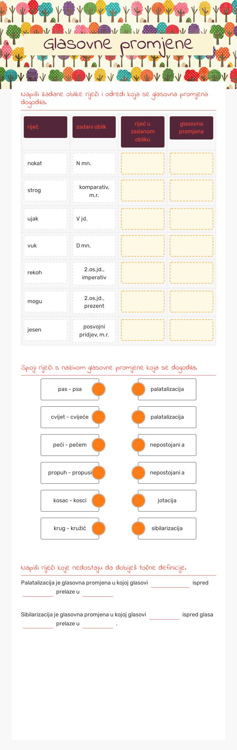 Glasovne promjene Grade 7 worksheet preview