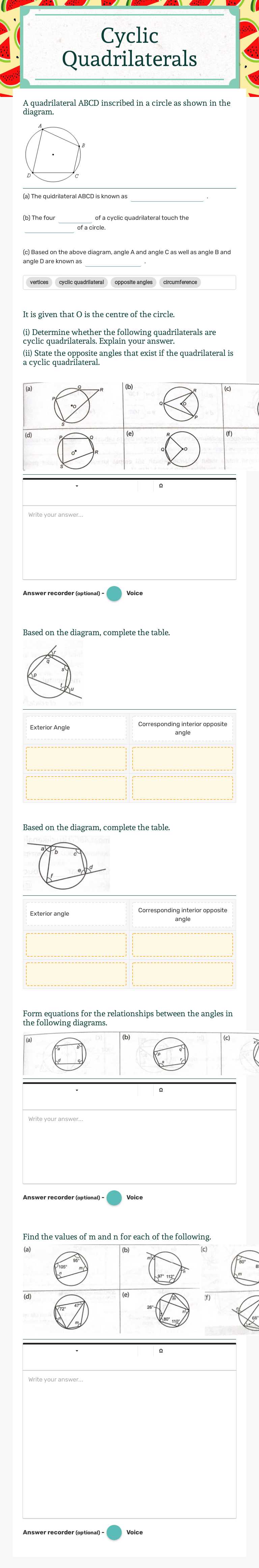 Cyclic Quadrilaterals worksheet preview image