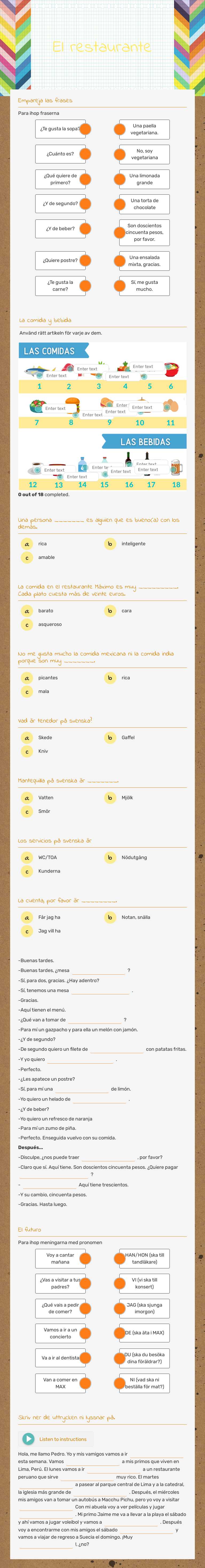 El restaurante worksheet preview image