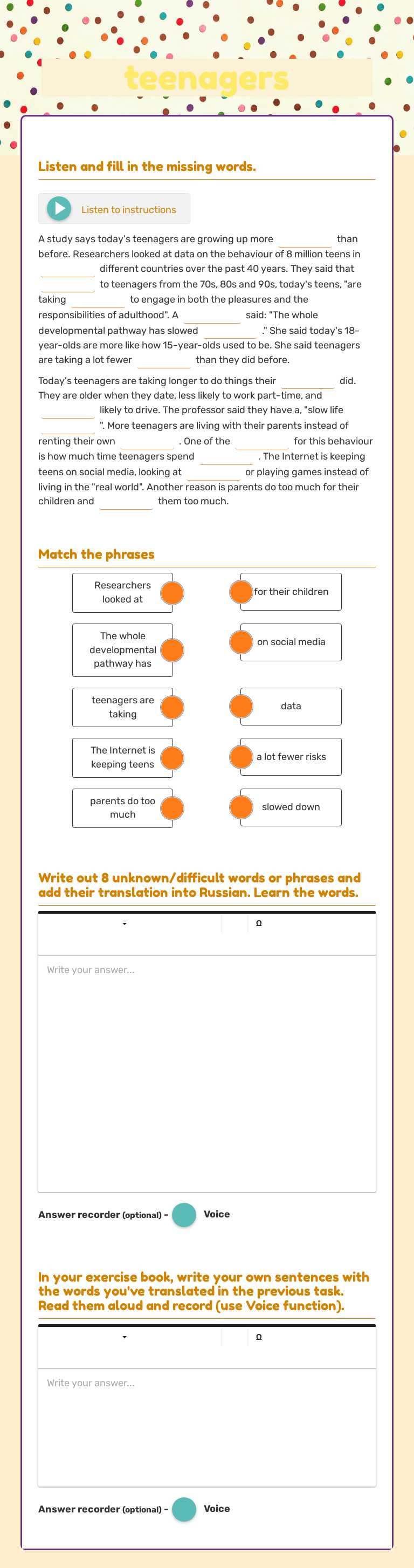 teenagers worksheet preview image