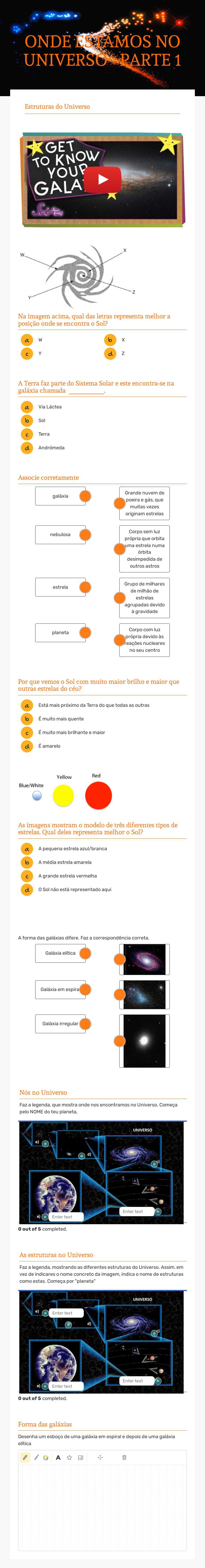 ONDE ESTAMOS NO   UNIVERSO - PARTE 1 worksheet preview image