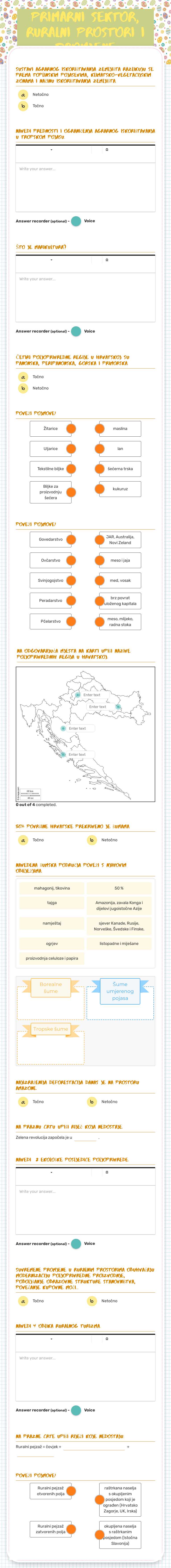 Primarni sektor, ruralni prostori i promjene worksheet preview image