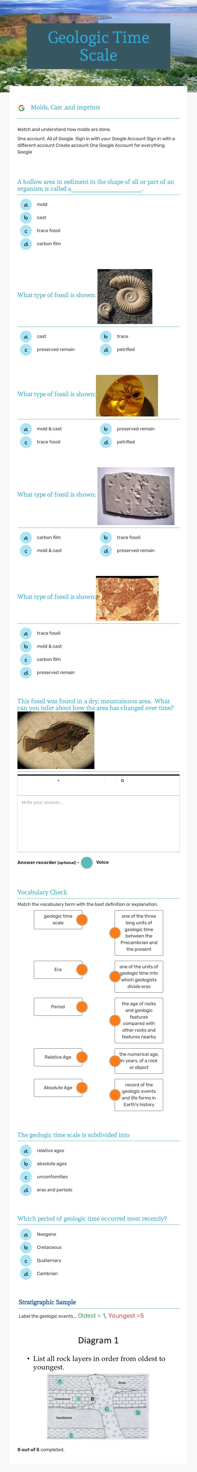 Geologic Time Scale Grade 7 worksheet preview
