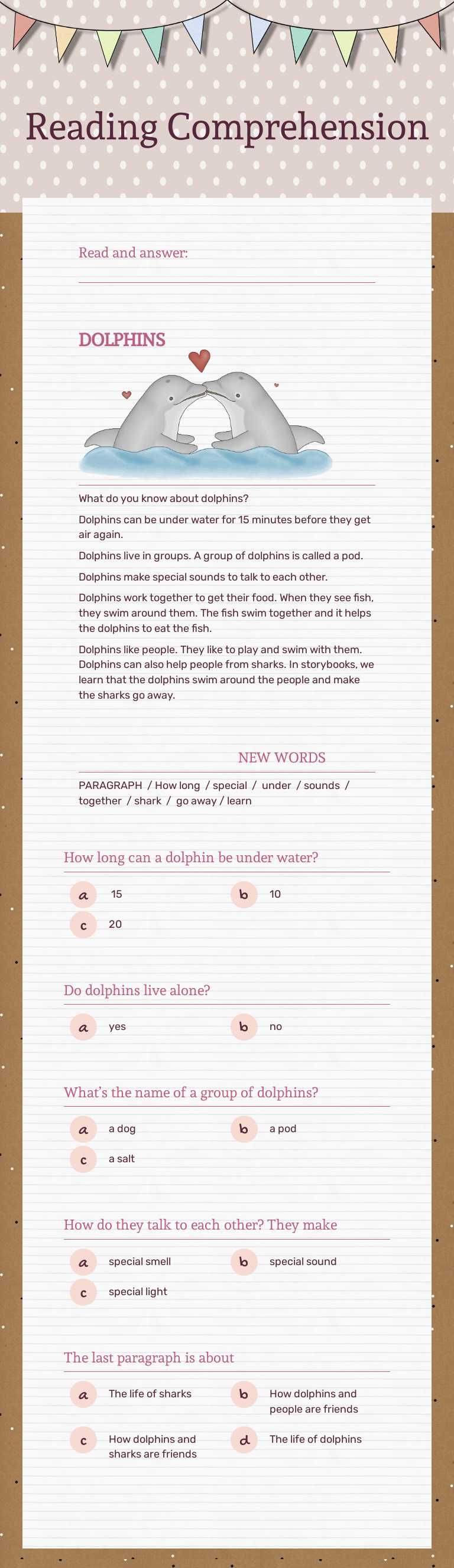 Reading Comprehension Grade 4 worksheet preview
