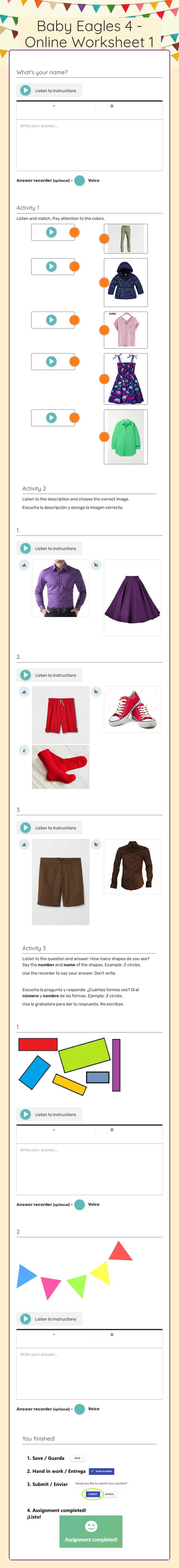 Baby Eagles 4 - Online Worksheet 1 worksheet preview image