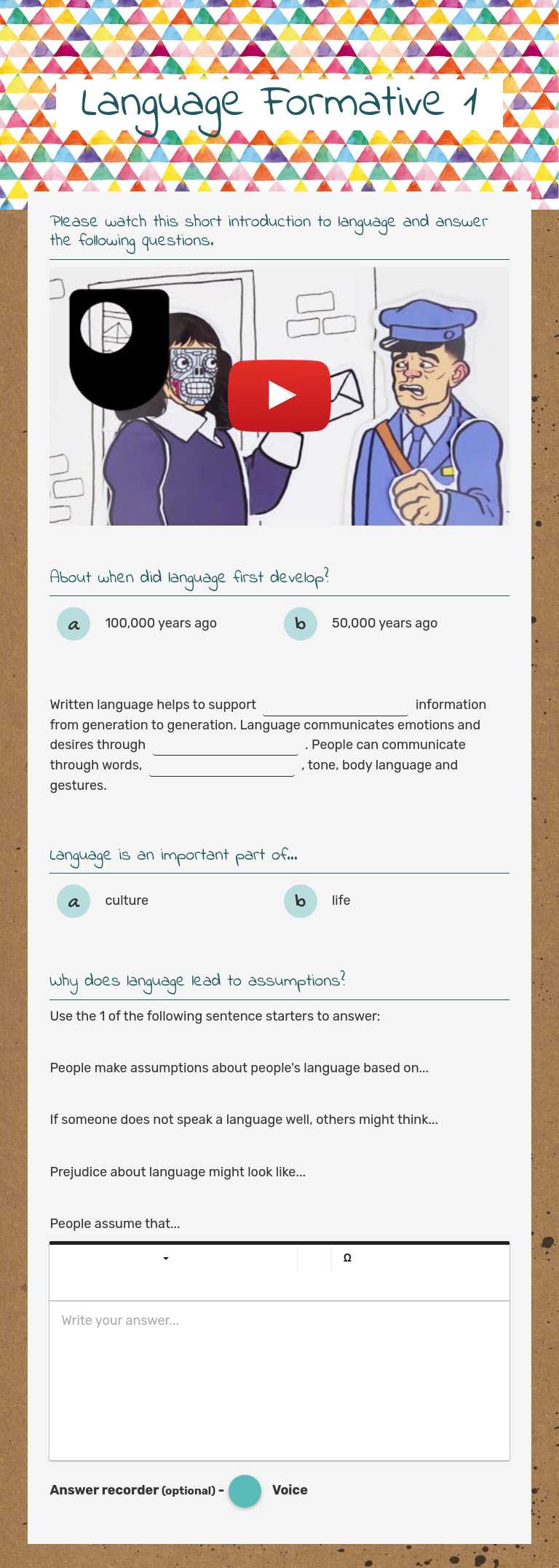 Language Formative 1 Grade 10 worksheet preview