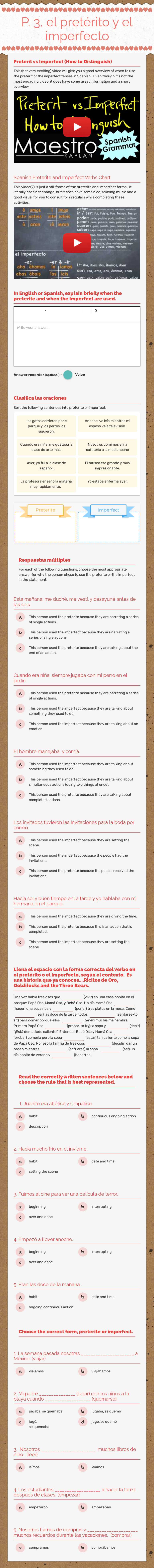 P. 3, el pretérito y                  el imperfecto worksheet preview image