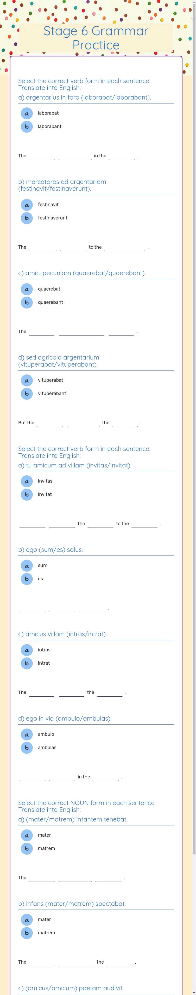 Stage 6 Grammar Practice Grade 7 worksheet preview