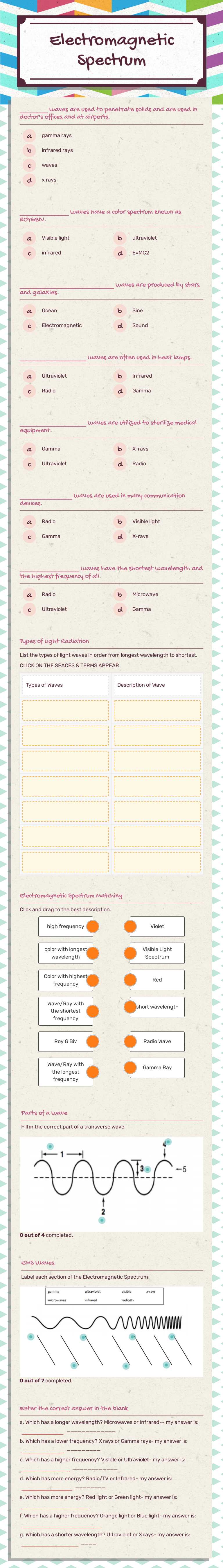 Electromagnetic Spectrum worksheet preview image