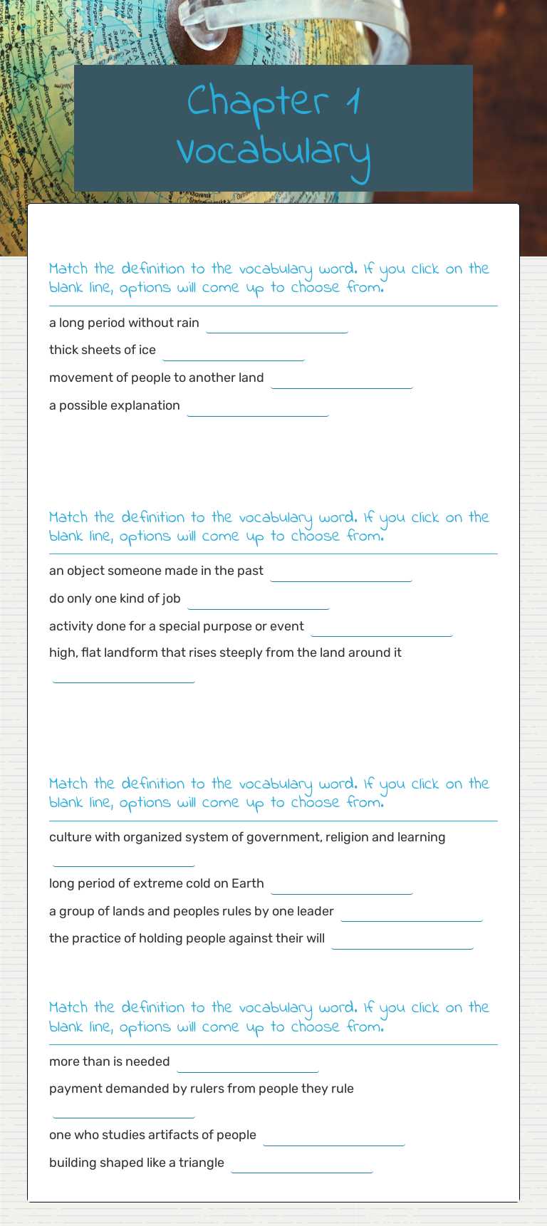 Chapter 1 Vocabulary Grade 5 worksheet preview