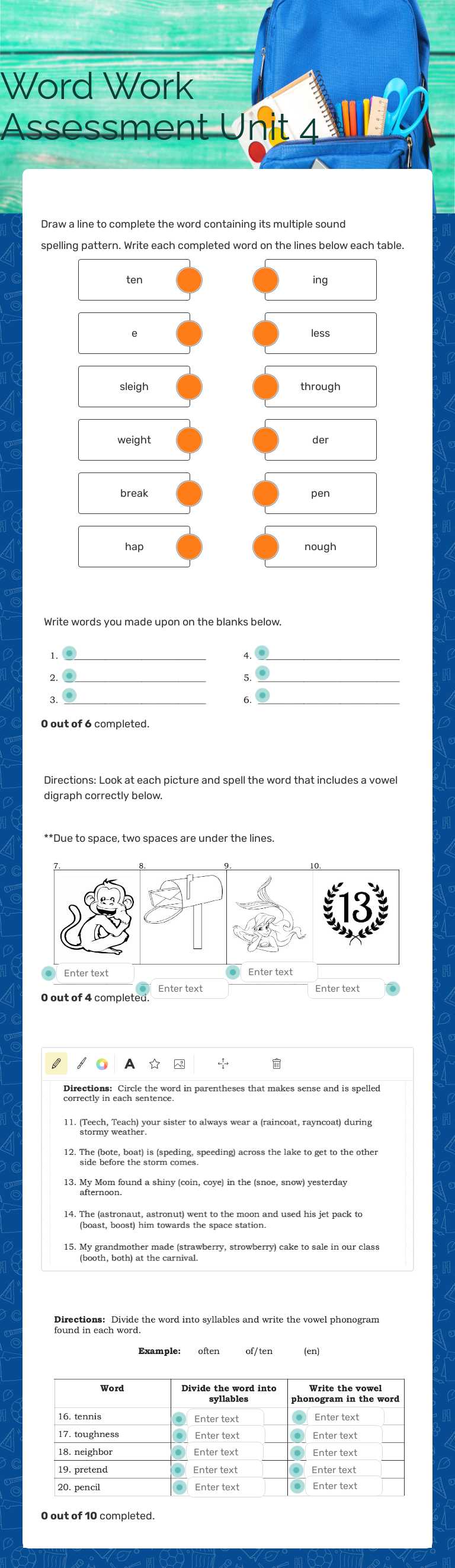 Word Work   Assessment Unit 4 Grade 3 worksheet preview
