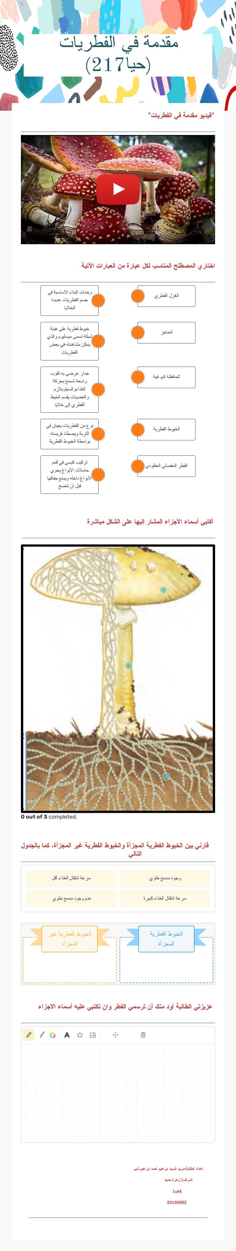 مقدمة في الفطريات (حيا217) worksheet preview image