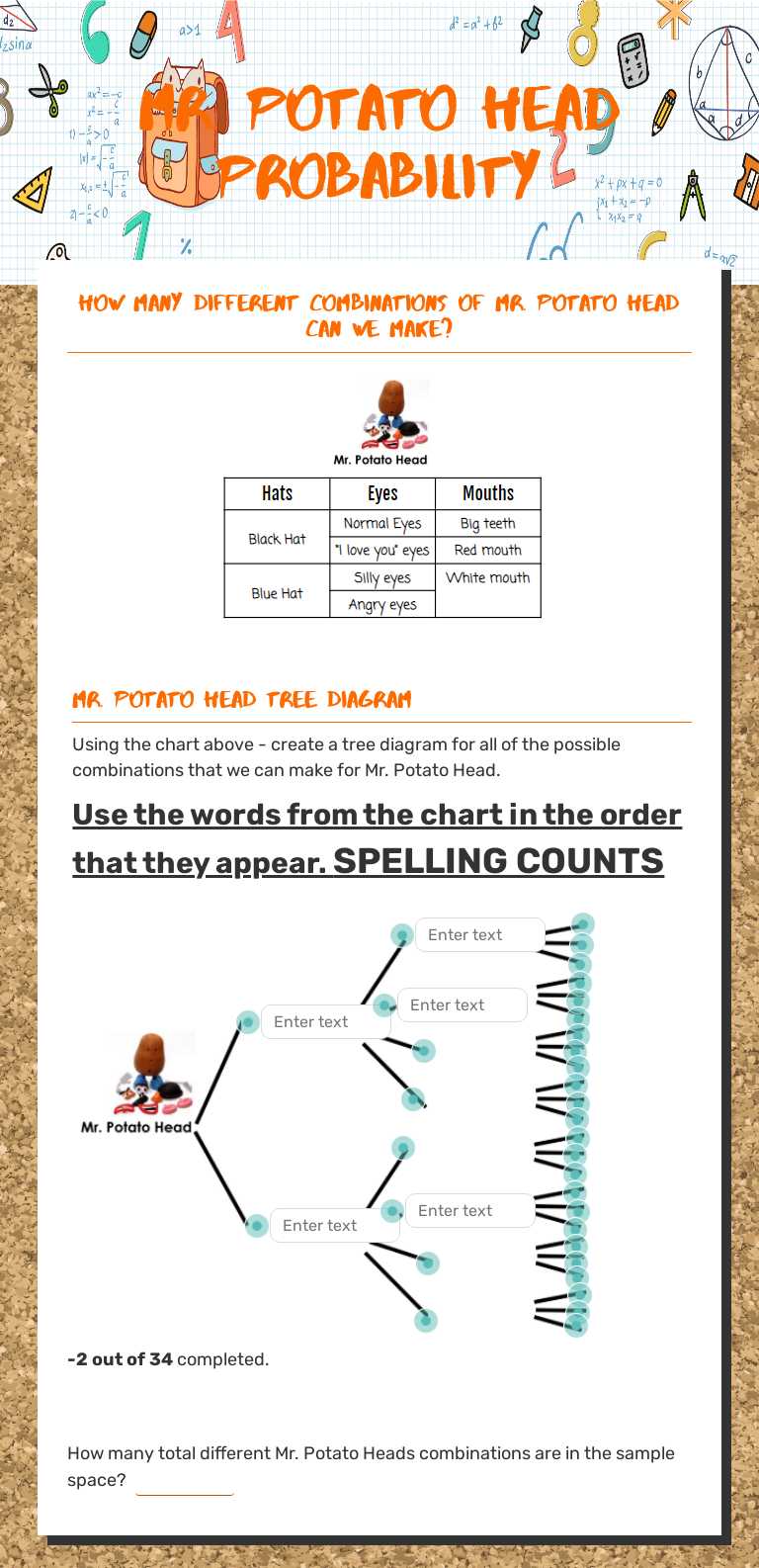 Mr. Potato Head Probability worksheet preview image