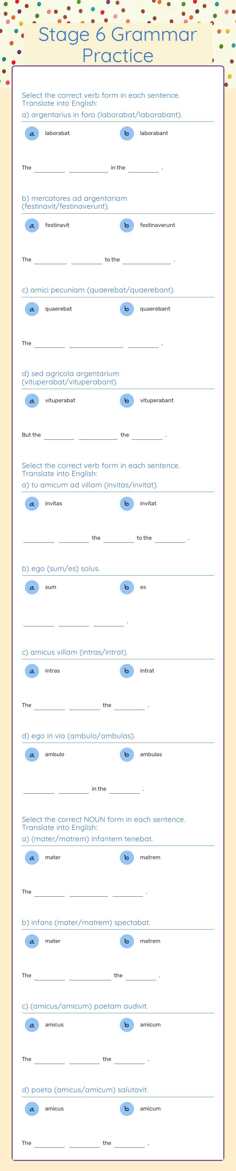 Stage 6 Grammar Practice Grade 7 worksheet preview