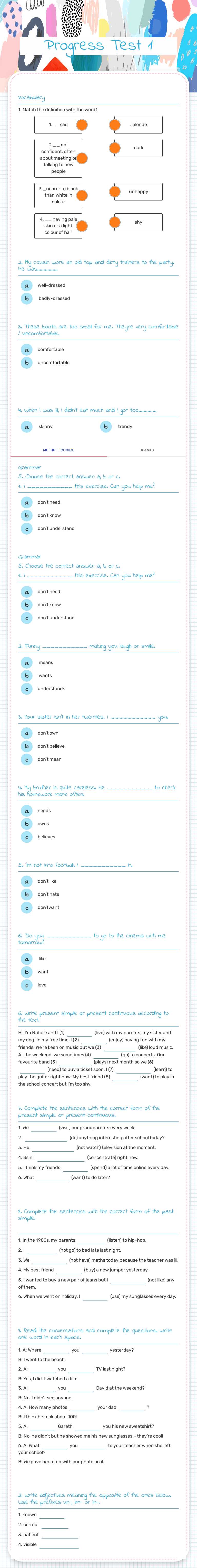 Progress Test 1 worksheet preview