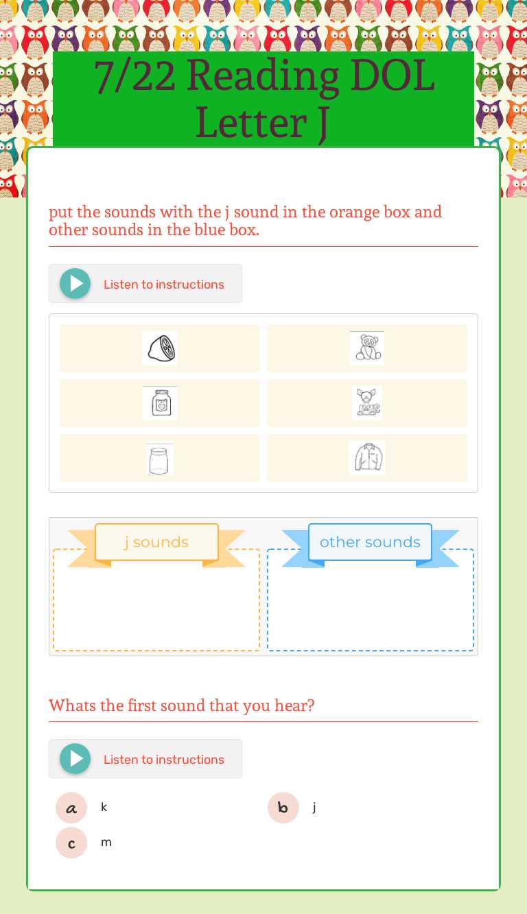 7/22 Reading DOL Letter  J worksheet preview image