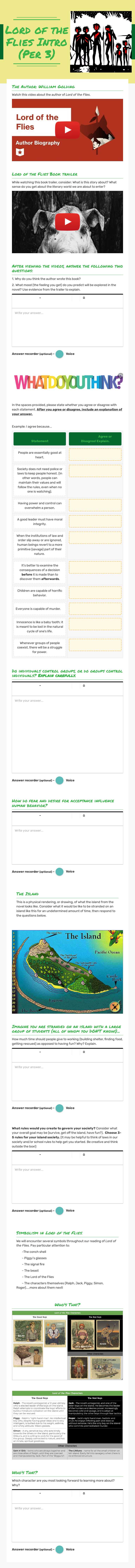Lord of the Flies Intro (Per 3) worksheet preview image