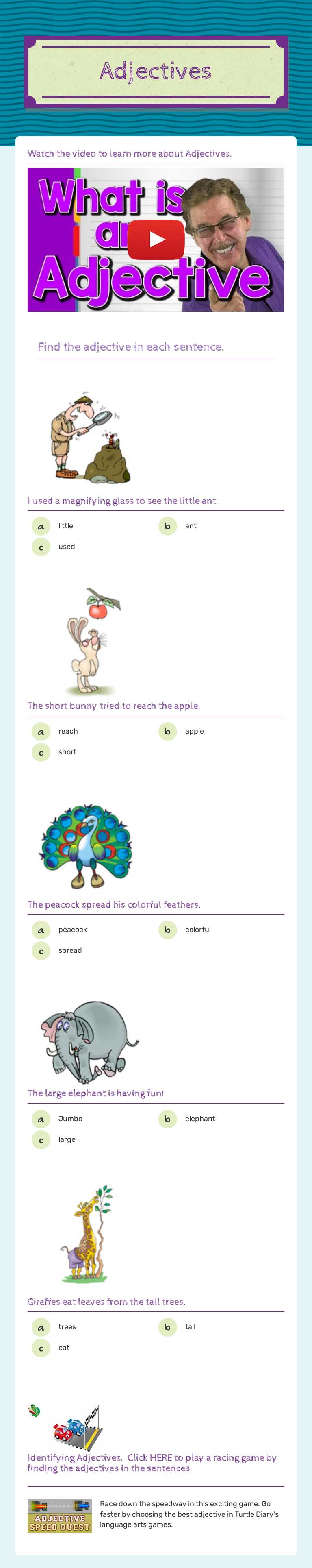 Adjectives Grade 2 worksheet preview