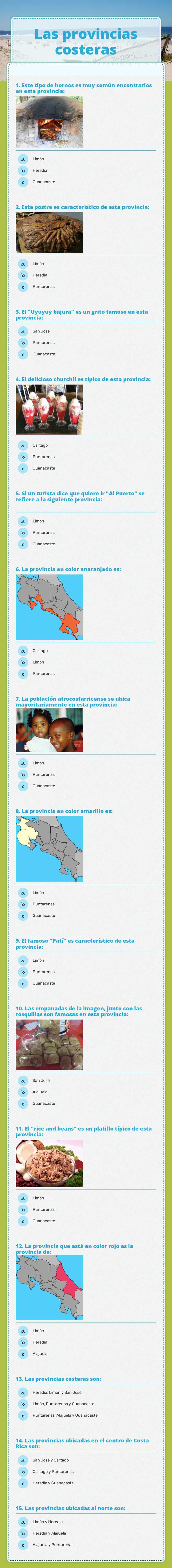 Las provincias costeras worksheet preview image