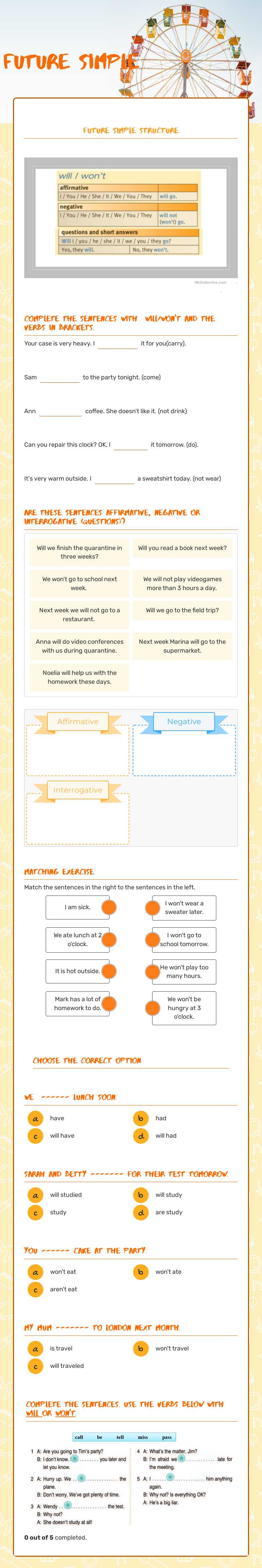FUTURE SIMPLE Grade 6 worksheet preview