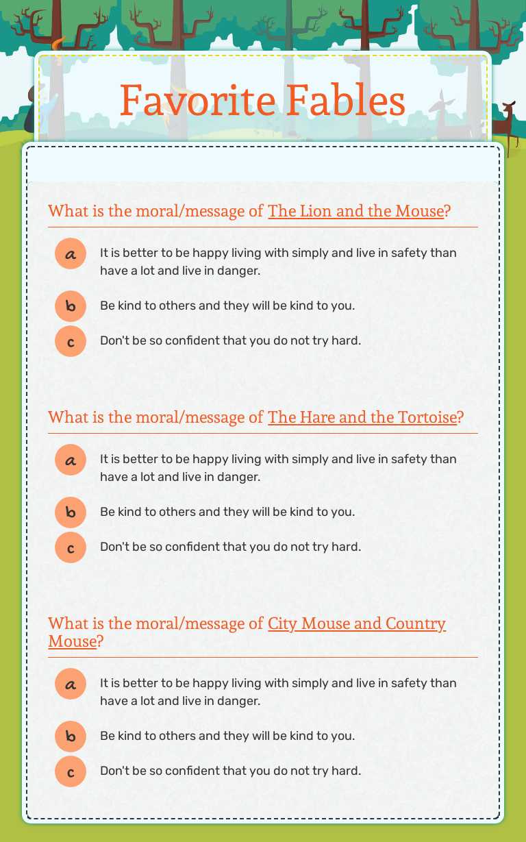 Favorite Fables worksheet preview image