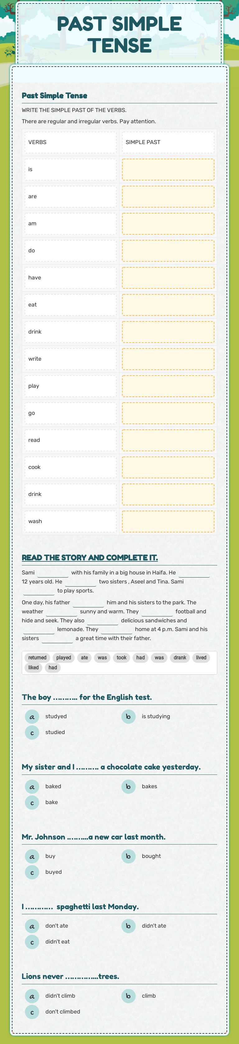 PAST SIMPLE TENSE worksheet preview image