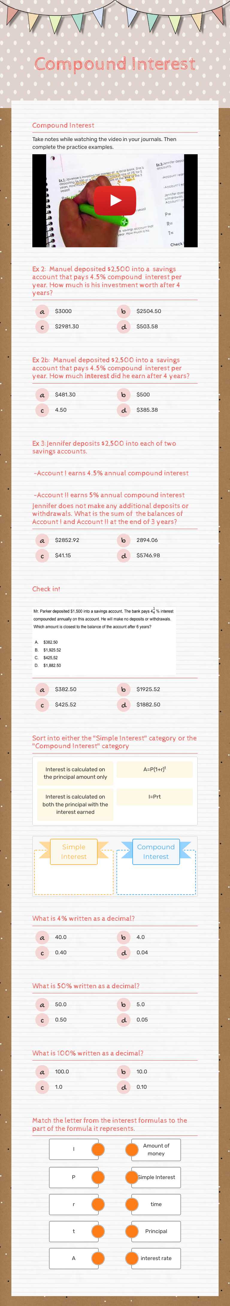 Compound Interest worksheet preview image