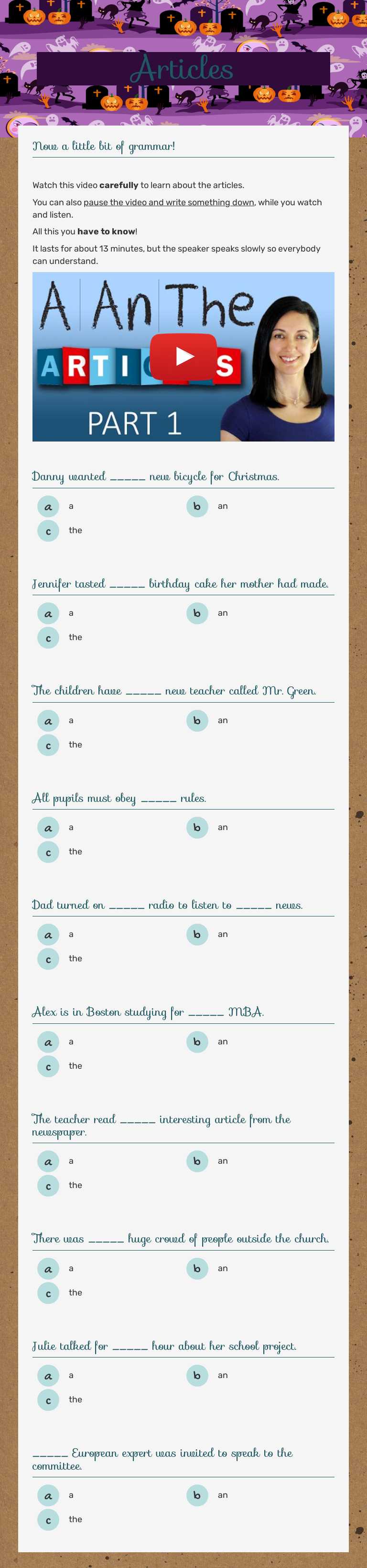 Articles worksheet preview image