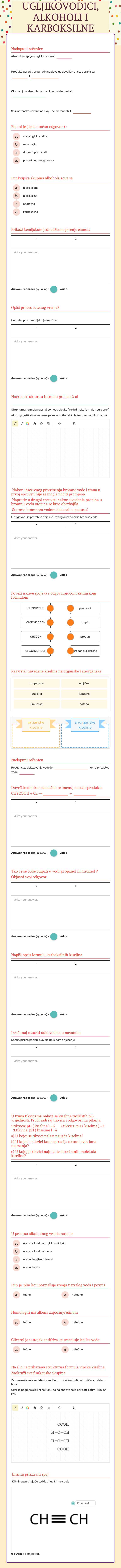 UGLJIKOVODICI, ALKOHOLI I KARBOKSILNE KISELINE worksheet preview image