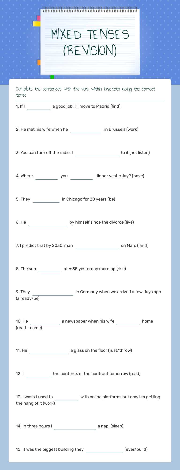MIXED TENSES (REVISION) worksheet preview image
