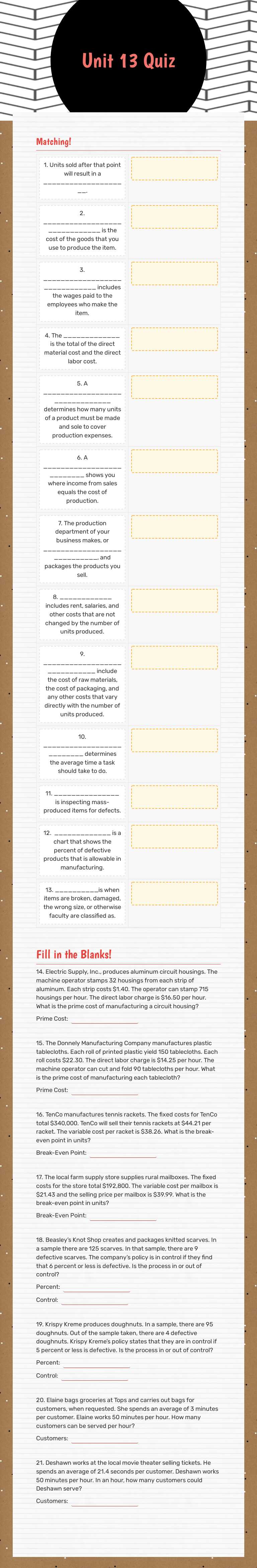 Unit 13 Quiz worksheet preview image