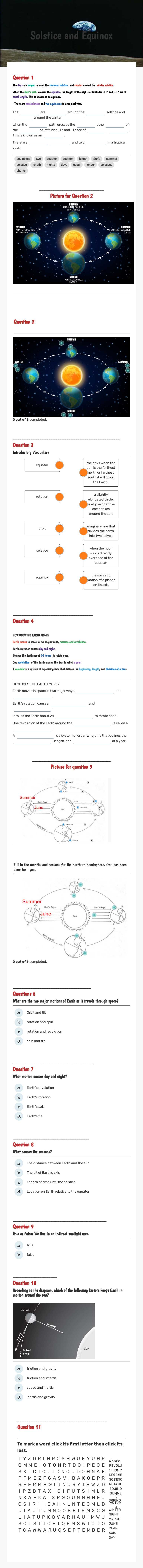 Solstice and Equinox worksheet preview image