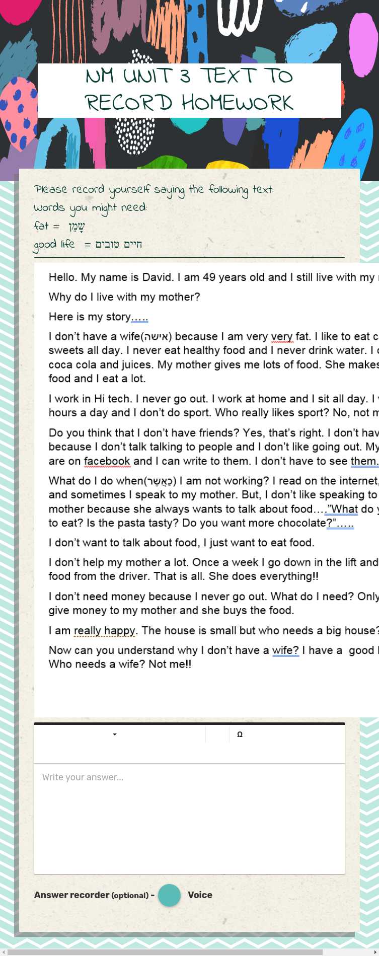 NM UNIT 3 TEXT TO RECORD HOMEWORK worksheet preview image